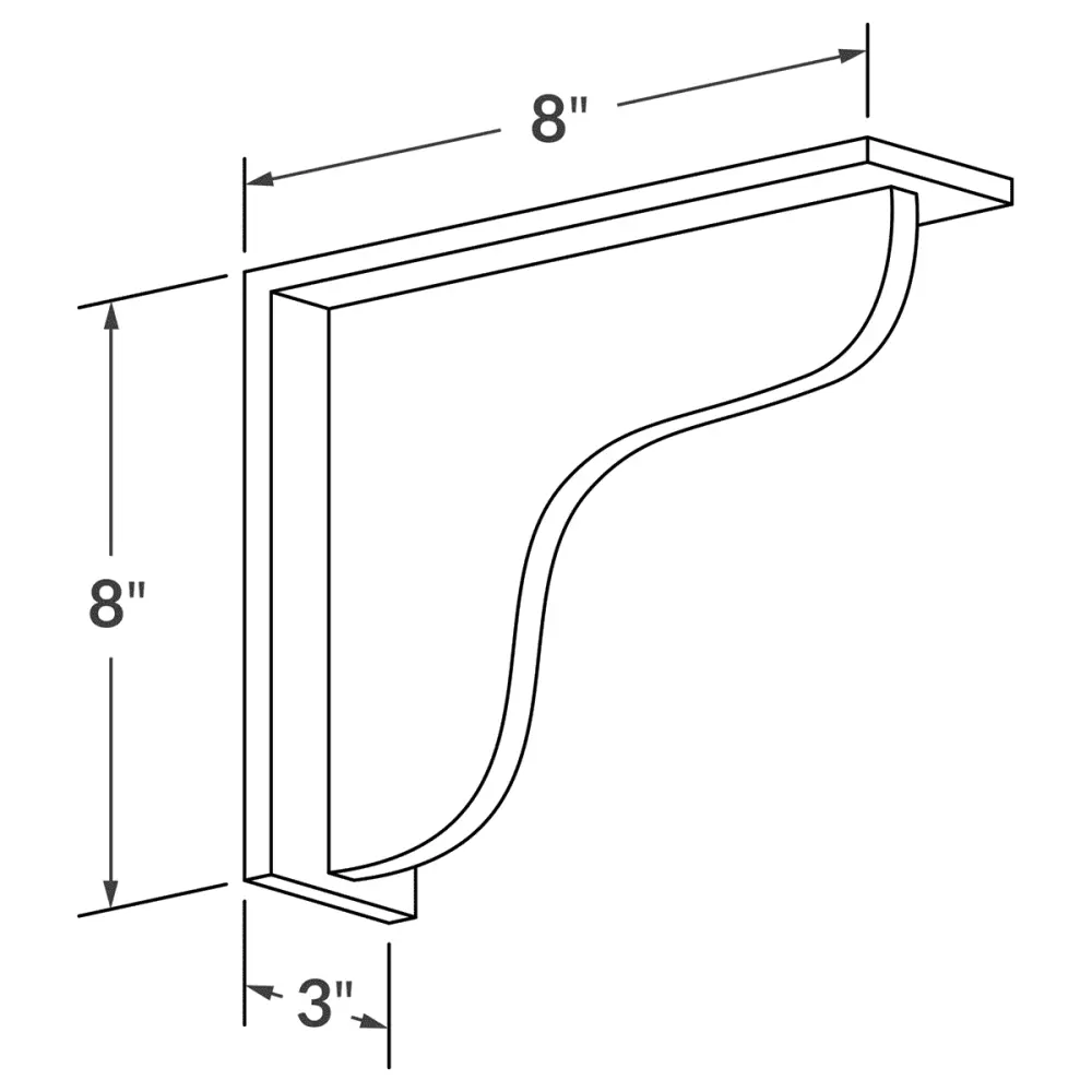 Countertop Support Molding BAR BRACKET Shaker Toffee 3 . width 8 . height 8 . depth