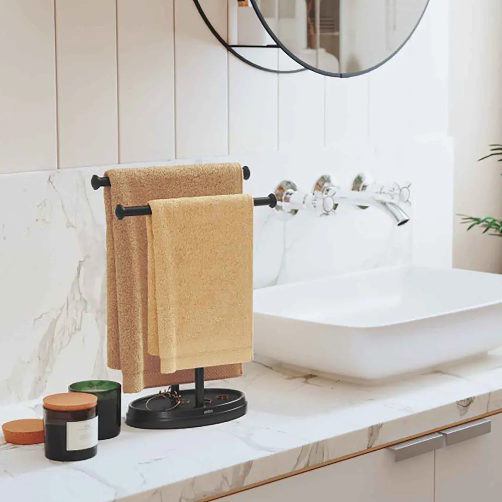 Palm Freestanding Double Hand Towel Holder, Onyx
