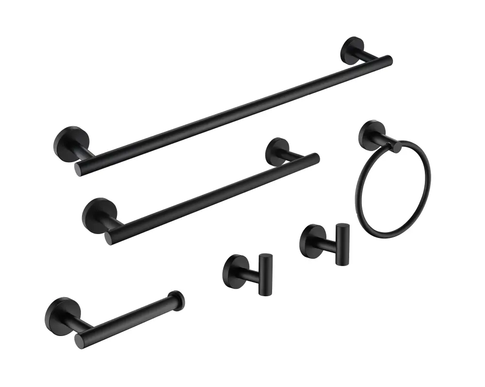 Premium Water-Resistant 6-Piece Bath Hardware Adjust, Towel Bar, Toilet Paper Holder, Towel Hook Matte Black