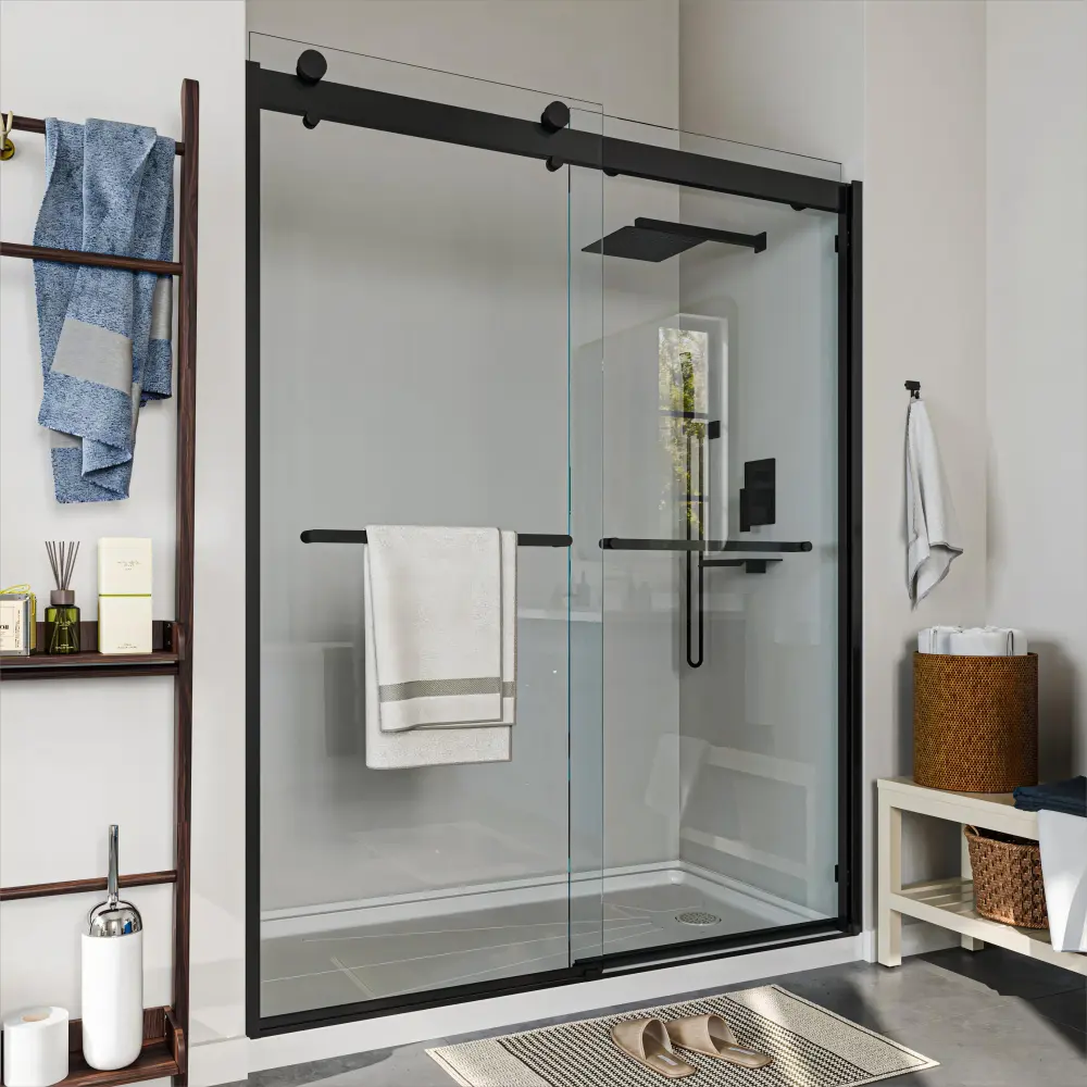 TOOLKISS Sliding Framed Shower Door wtih Twofold Towel Bars Customization(TK24188)