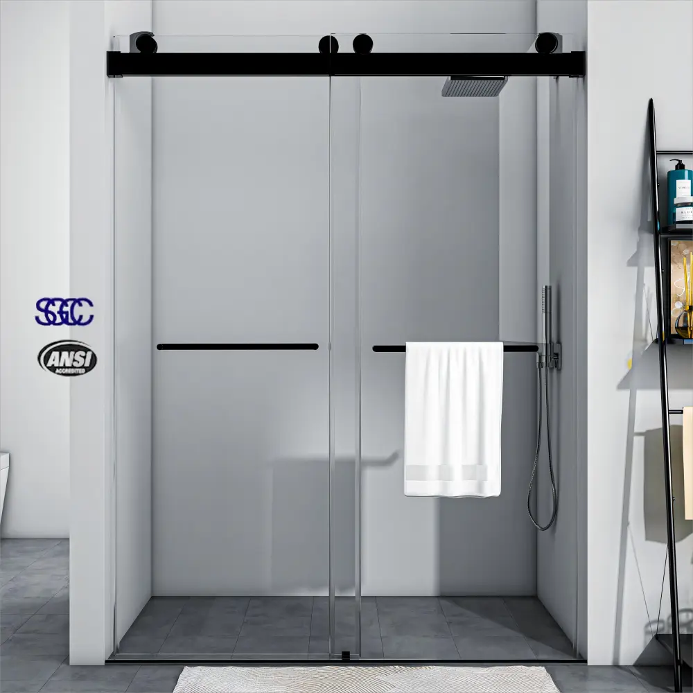 TOOLKISS Sliding Frameless Shower Door wtih Dual Towel Bars Customization(TK19069)