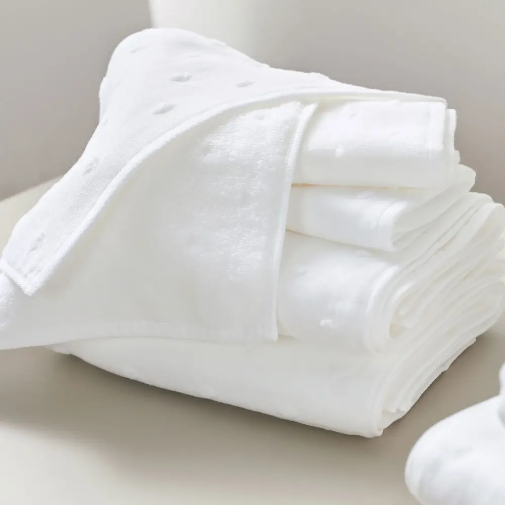 Zero Twist Dot Towels, Alabaster | Ultra Soft & Plush