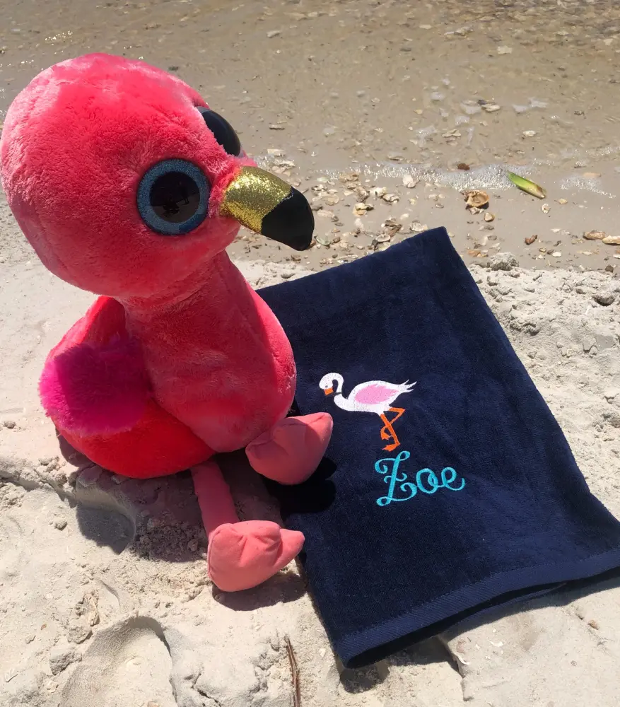 EMBROIDERED BEACH TOWEL FLAMINGO & NAME | Ultra Soft & Plush