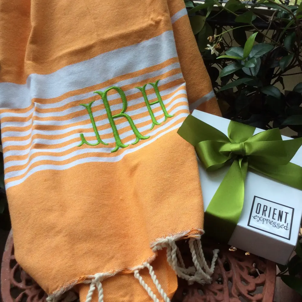 MONOGRAM TURKISH BEACH TOWEL ORANGE & CHALK