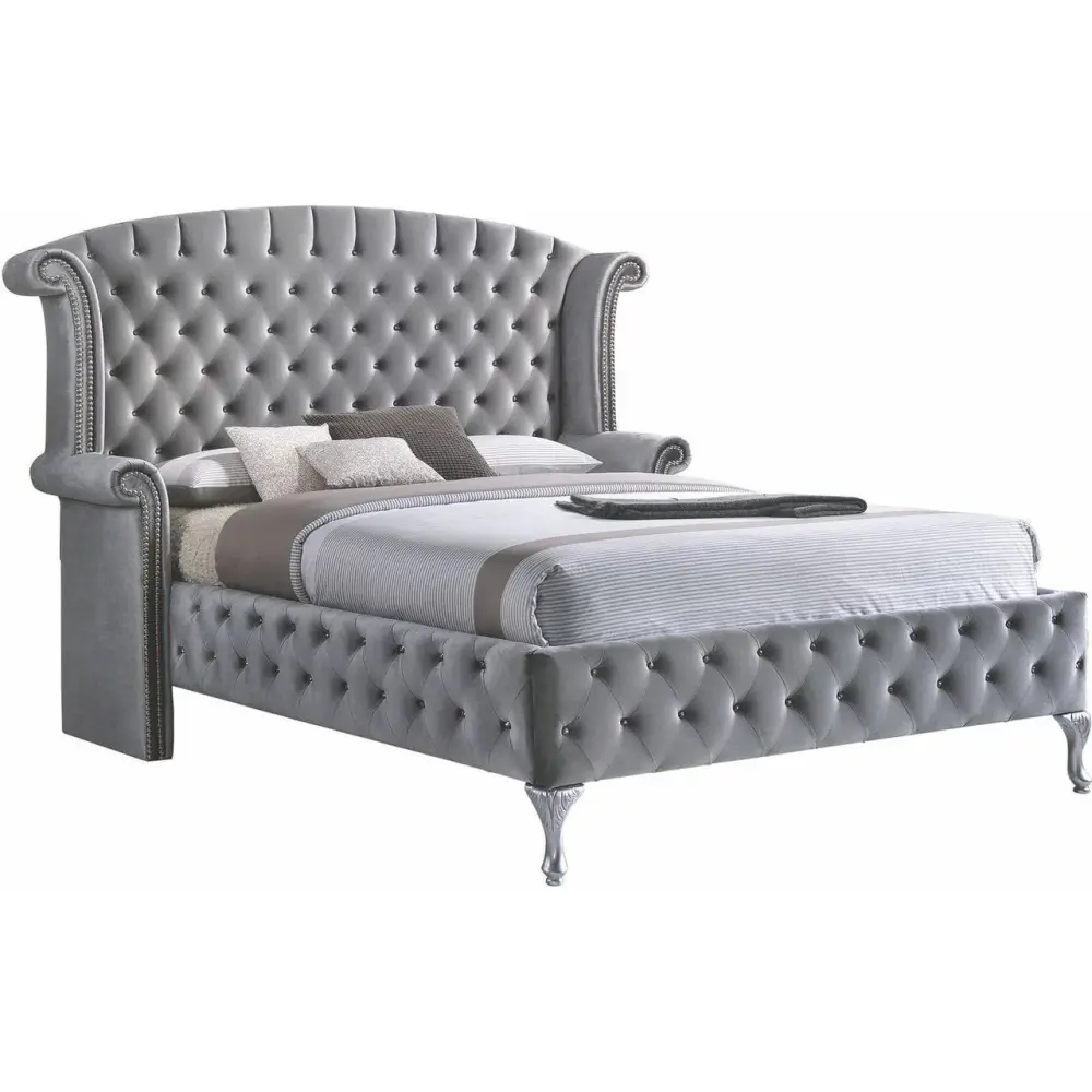 Diamond Modern Furniture HH Diamond Palace Queen Upholstered Bed Diamond Palace Queen Bed - Gray