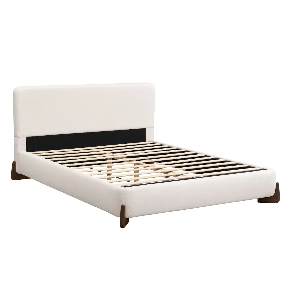 Queen Size Refined Terry Upholstered Bed - White