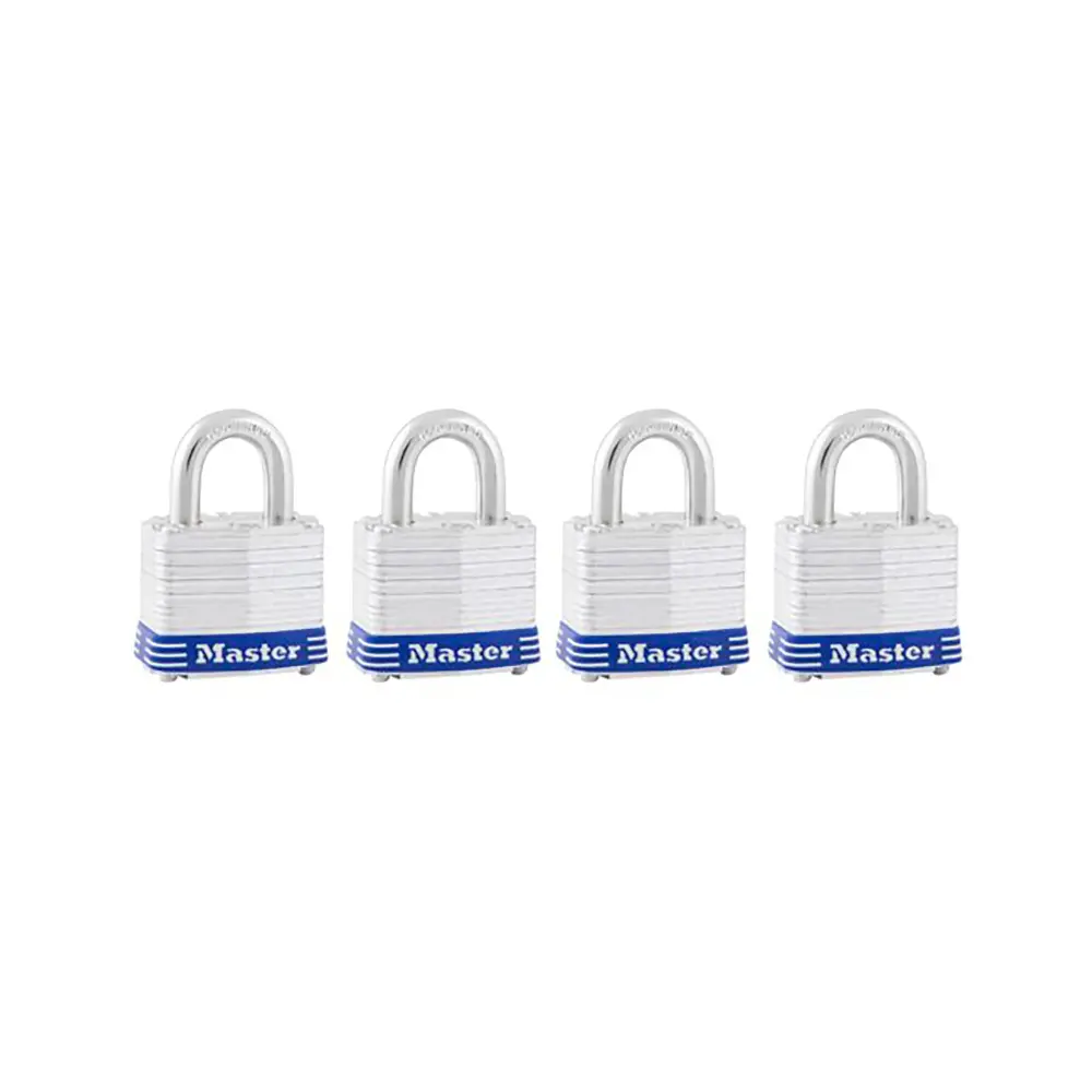 Set 4 Laminated Reinforced Pin Tumbler Padlock, 1-9/16'' Wide
