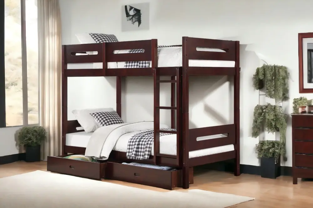 Nissa - Twin Twin Bunk Bed - Espresso White Polyester