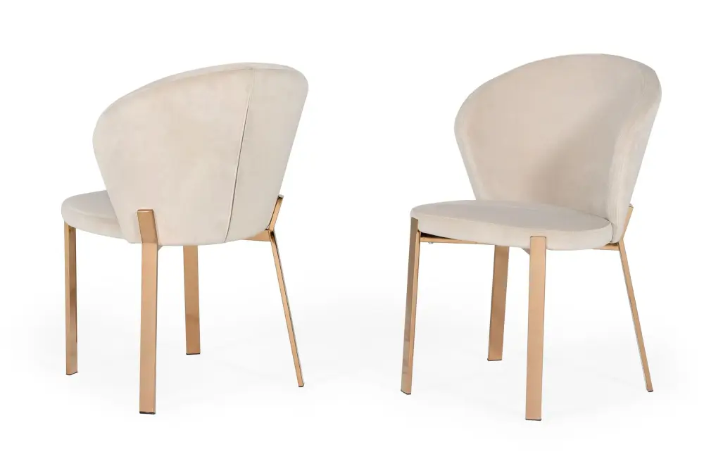Jacquard Woven Modrest Nadia - Modern Ecru Velvet & Rosegold Dining Chair (Set 2)