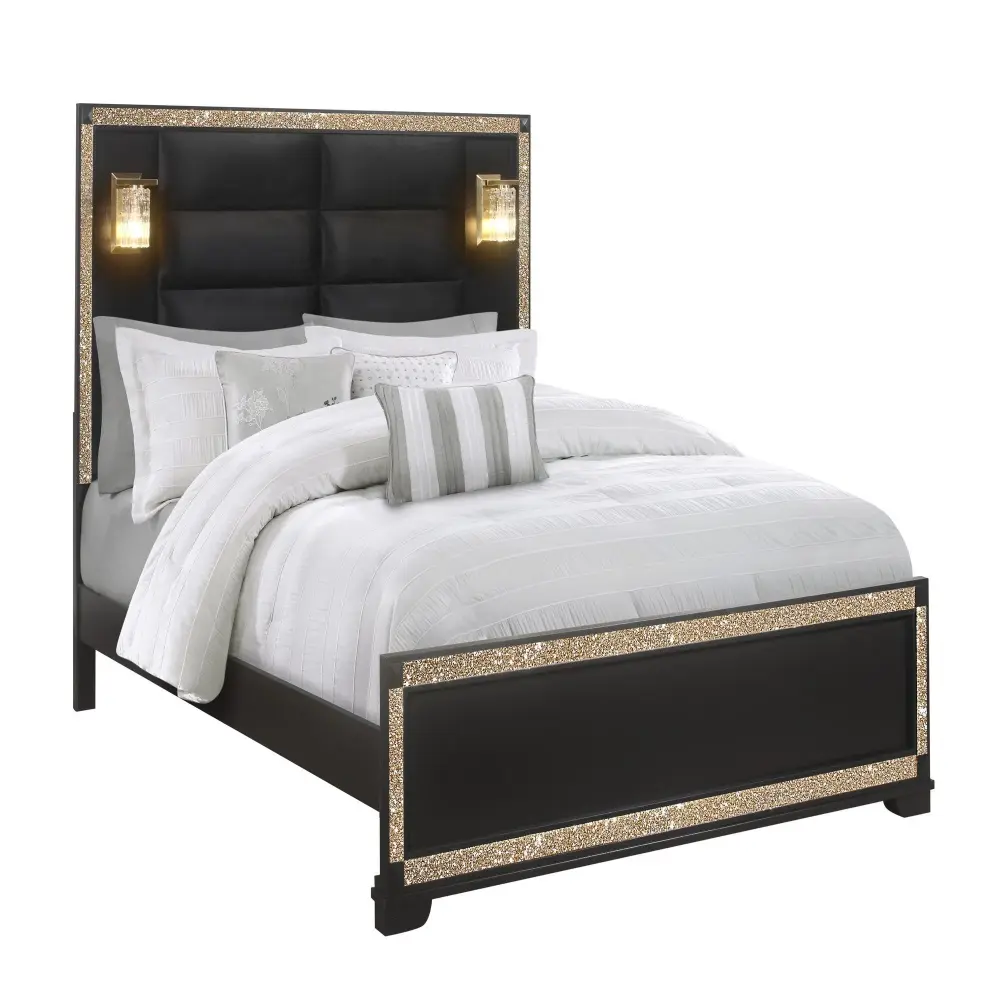 Lively - Bedroom Adjust Glitter Detail And Padded Headboard Bed Skirt Included
