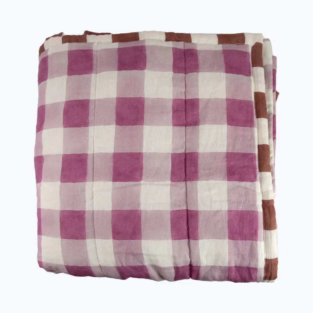 Cooling Bamboo Blossom Plaid Flax Quilt