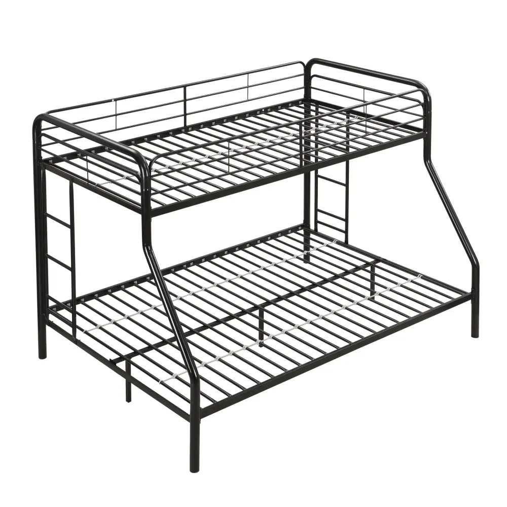 Modern Twin Over Full Metal Bunk Bed Trundle And Dual Side Ladder And Metal Design - Black / Brown
