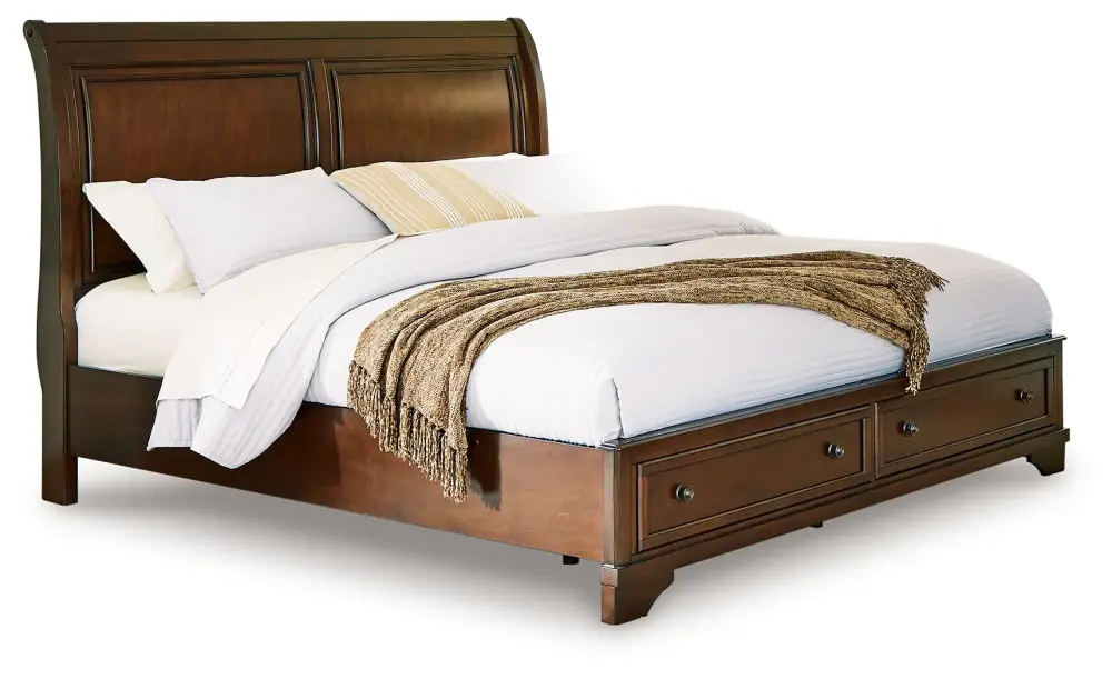 Premium Egyptian Cotton Trellington - Queen Sleigh Storage Bed - Cocoa