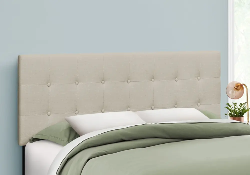 Queen Size, Bed Headboard Only, Upholstered Transitional - Taupe