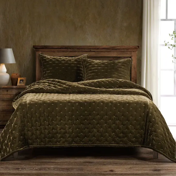 Stella Faux Silk Velour, Green Ochre