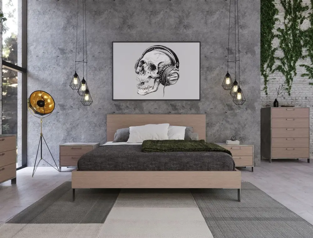 Certified Non-Toxic Queen Nova Domus Boston - Cutting-edge Brown Oak & Brushed Stainless Steel Bed