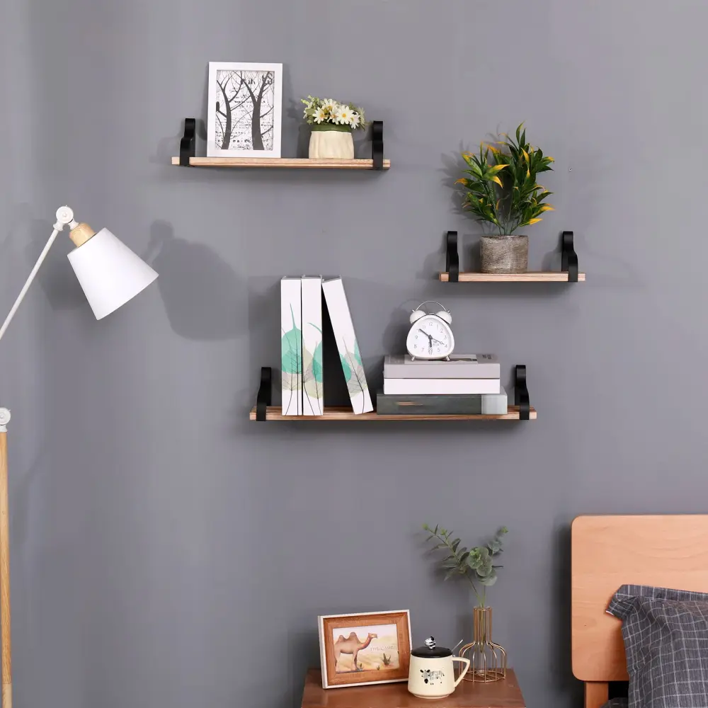 Floating Shelves, Long Wall Shelves place 3), Wall Mounted Shelves & Brackets Bedroom - Natural Wood Master Bedroom