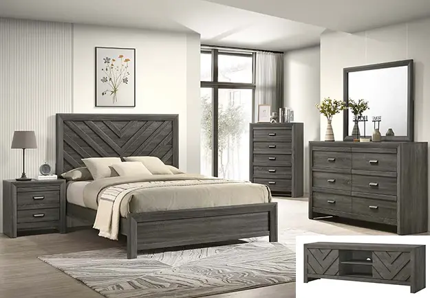 Upholstered Platform Valor Bedroom Set-Grey