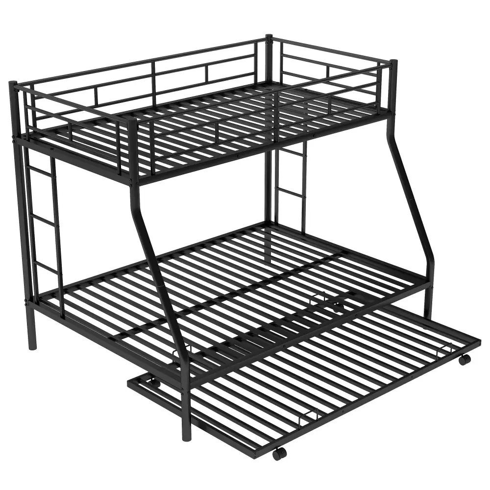 Bunk Bed Chromed Frame And Trundle, 2 Side Ladders