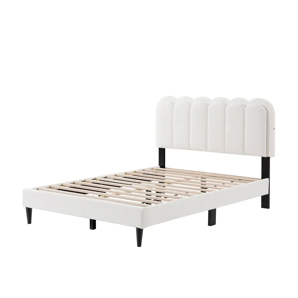 Floating Shelf Lambswool Petal Headboard Bed Frame