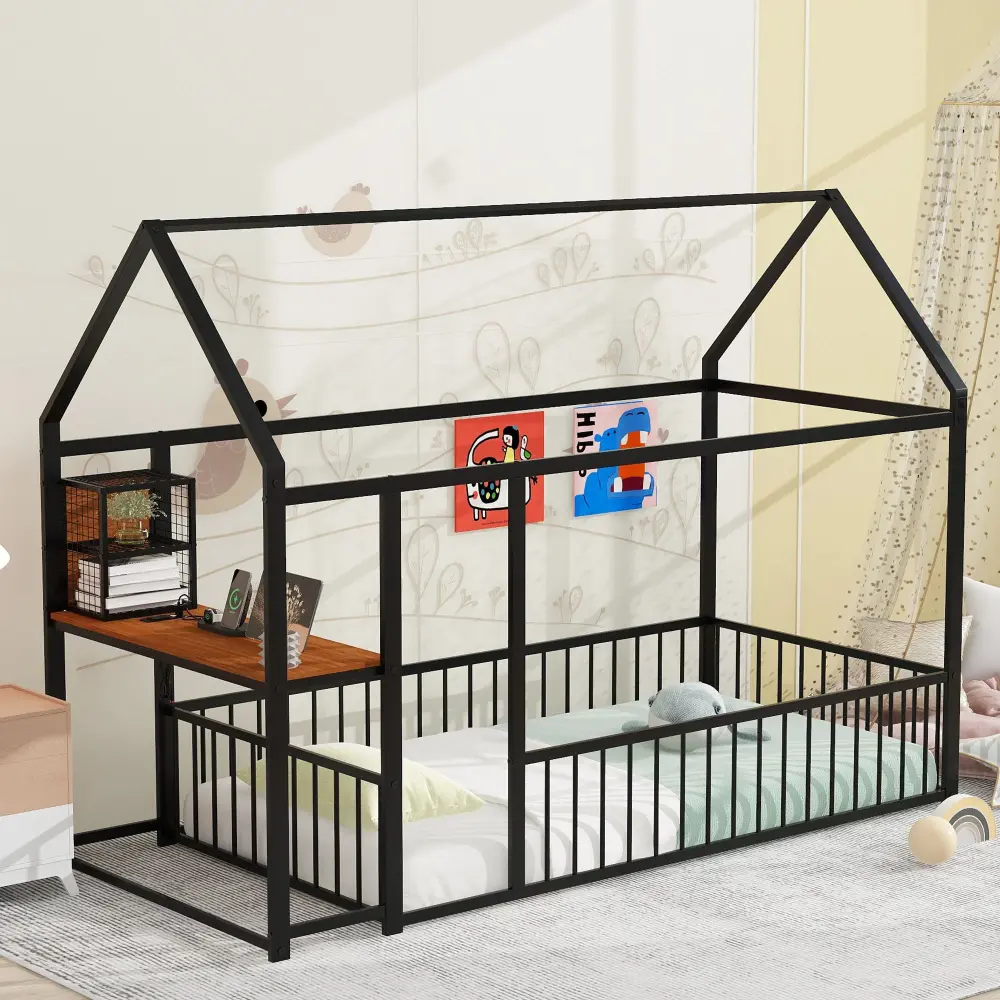 House Frame Desk, Shelves, Power Outlets And USB Ports USB Charging Station