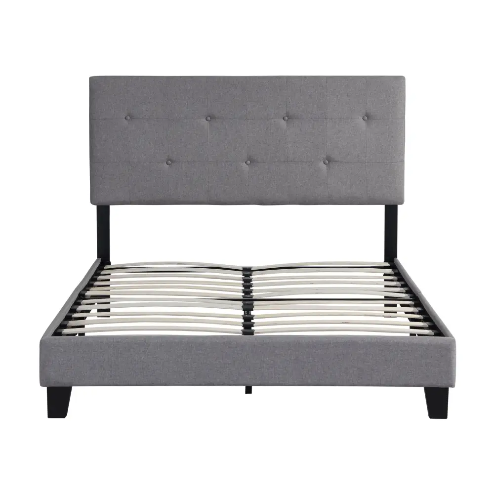Modern Upholstered Platform Bed Frame Button Tufted Headboard And Wood Slat Support