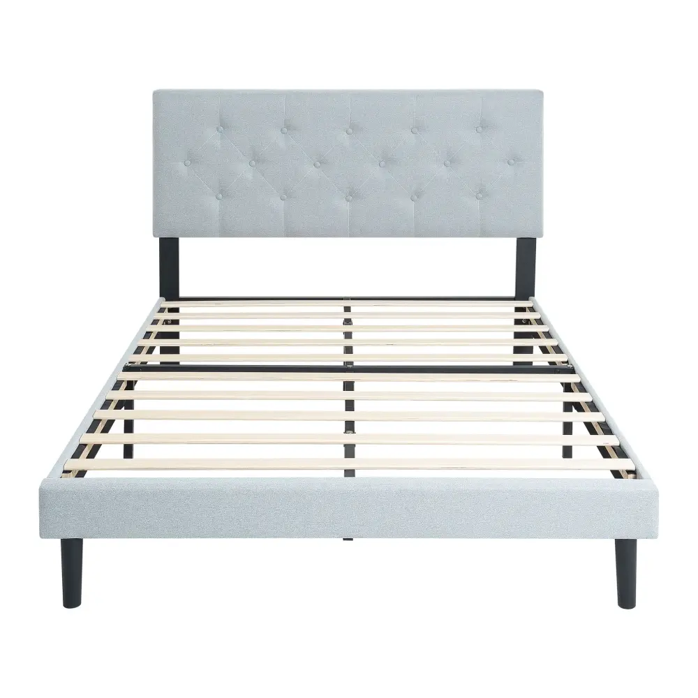 Modern Upholstered Platform Bed Frame Button Tufted Fabric Headboard