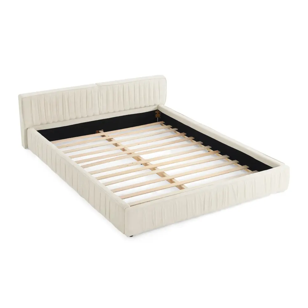 Modern Upholstered Platform Bed Frame Pleated Design