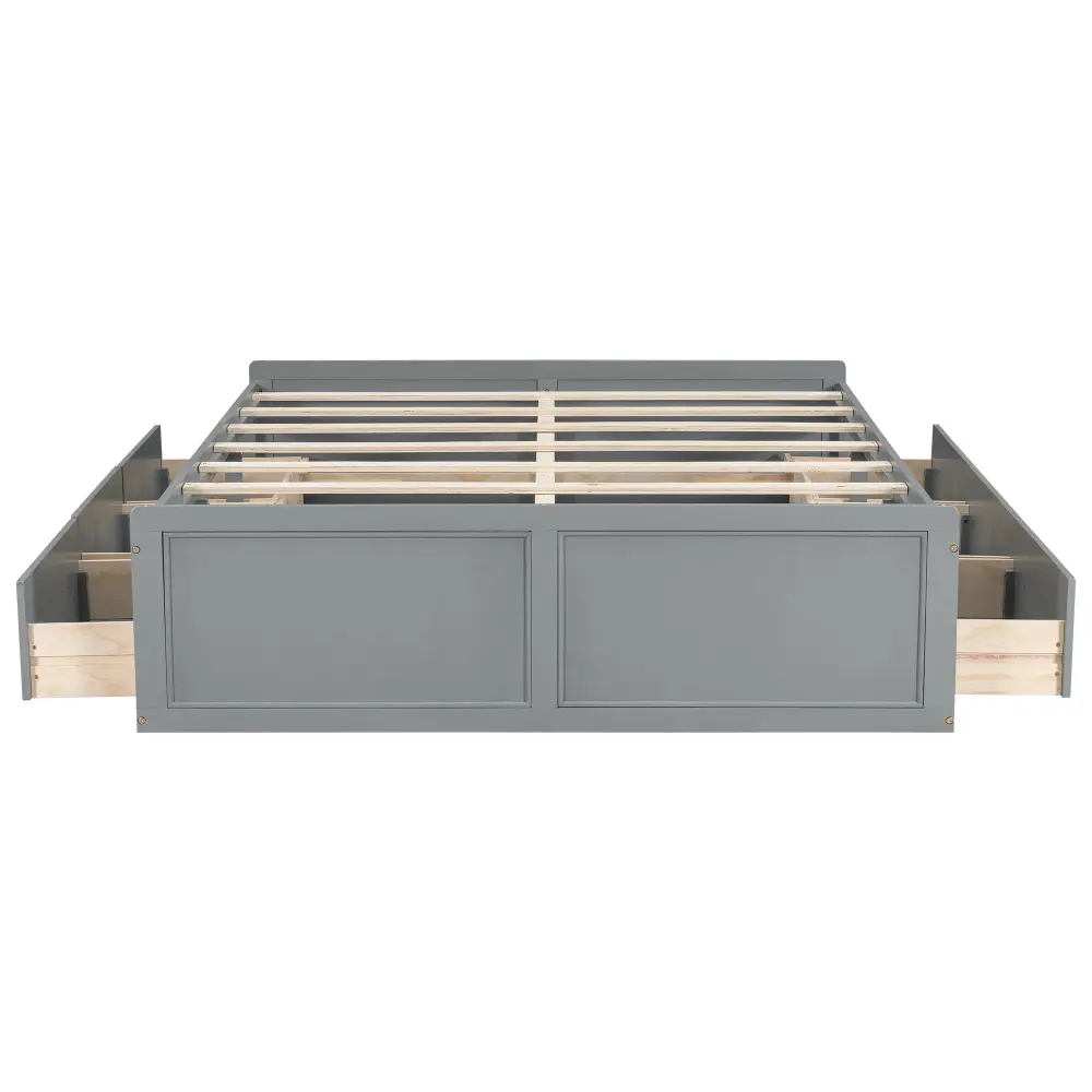 Queen Size Platform Bed Frame 6 Drawers - Slate