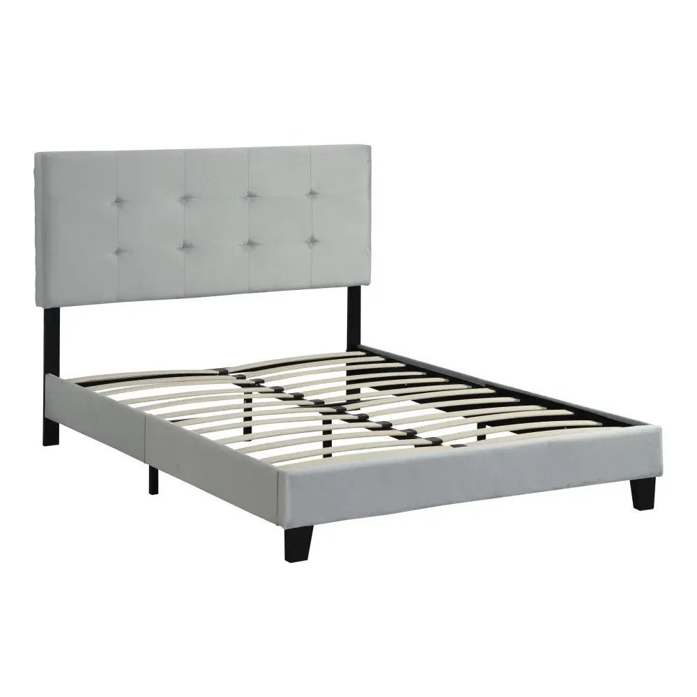 Queen Size Upholstered Platform Bed Frame Pull Point Tufted Headboard, Strong Slat Support, Mattress Foundation, No Box Sp...