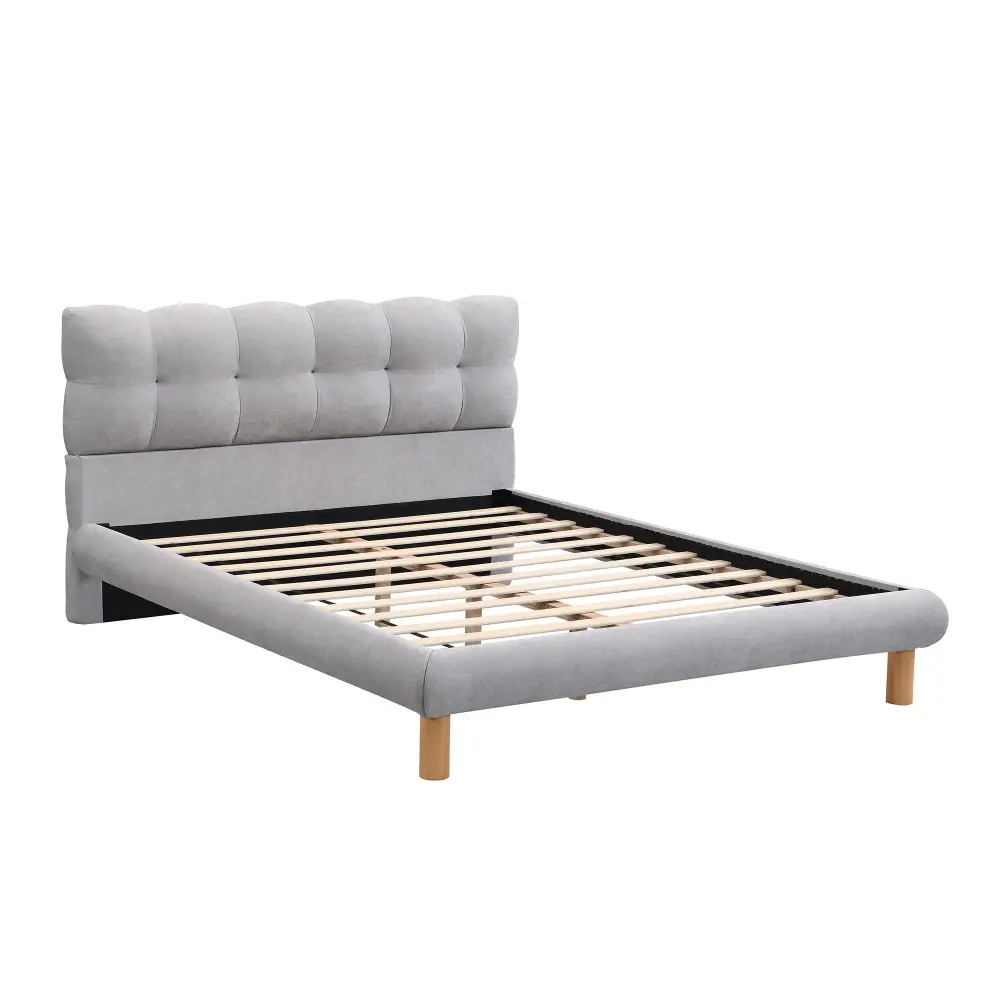 Upholstered Platform Bed Frame Cookie Shaped Headboard USB Charging Station