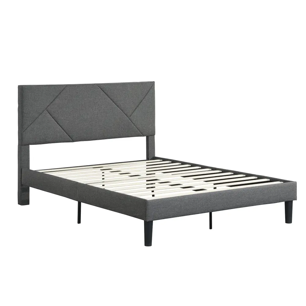 Upholstered Platform Bed Frame Headboard, Wood Slat Support