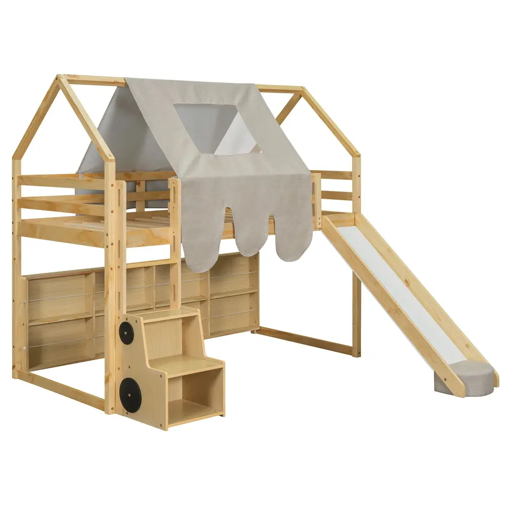 Upholstered Platform Loft Bed House Shaped Frame And Tent
