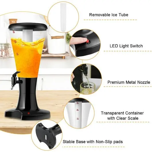 Costway Large Set 2 3L Draft Beer Tower Dispenser LED Lights, KC25944-2