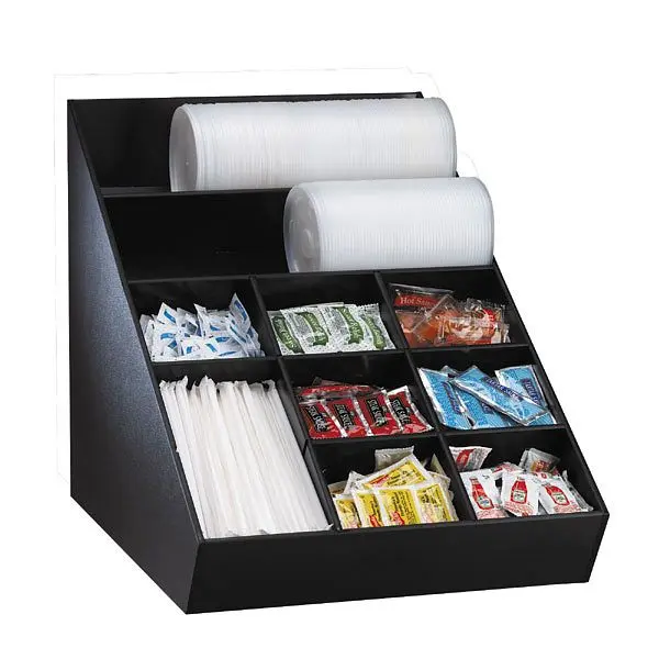Dispense Bright Rite Countertop lid, straw & condiment preparer - Wide - Black Polystyrene, removable section dividers...