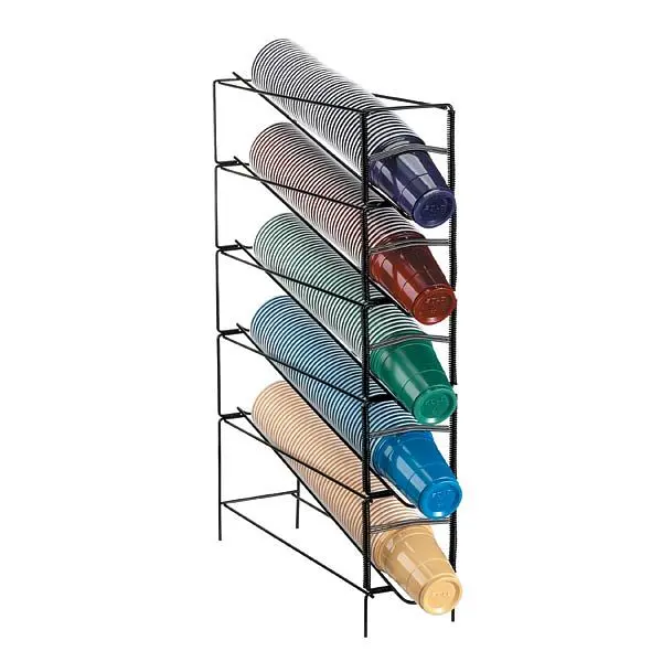 Dispense Custom Rite Five section vertical wire rack cup dispenser - Carbon Black Wire Form, WR-CT-5 Dispense Rite