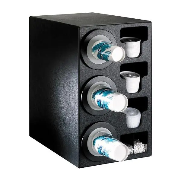 Dispense Flexible Rite Countertop Cup Dispensing Cabinet (3) BFL-2F and built- lid and straw preparer - Matte Black Polyst...
