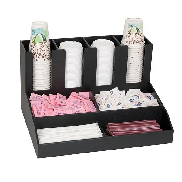Dispense High-Quality Rite Eight compartment countertop cup, lid, straw and condiment preparer - Matte Black Polystyrene, ...