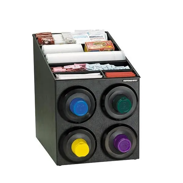 Dispense Rite Countertop Cup Dispensing Cabinet (4) SLR-2F and built- lid and straw preparer - Midnight Black Polystyrene,...