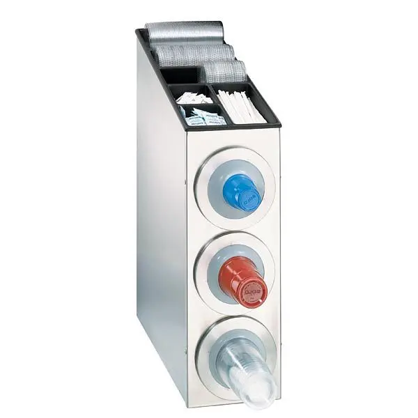 Dispense Rite Countertop Cup Dispensing Cabinet (3) BFL-2F and built- lid and straw preparer - Wood Stainless Tool Steel, ...
