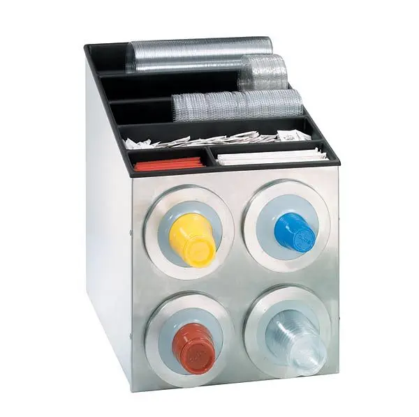 Dispense Rite Countertop Cup Dispensing Cabinet (4) BFL-2F and built- lid and straw preparer - Stainless Steel, BFL-L-2X2SS