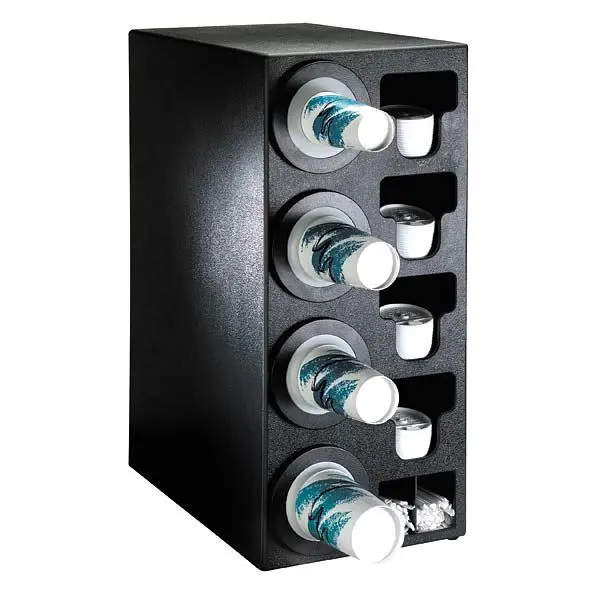 Dispense Rite Countertop Cup Dispensing Cabinet (4) BFL-2F and built- lid and straw preparer - Carbon Black Polystyrene, B...