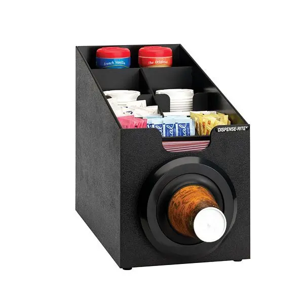 Dispense Rite Countertop Cup Dispensing Cabinet (1) SLR-2S and built- lid and straw preparer - Ebony Polystyrene, SLR-SCL-1BT