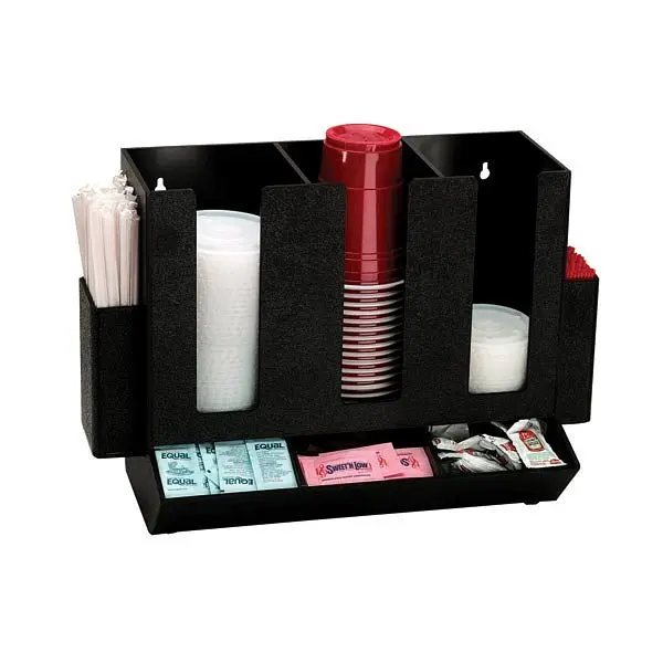 Dispense Rite Countertop cup, lid, straw and condiment preparer - Black Polystyrene, HLCO-3BT