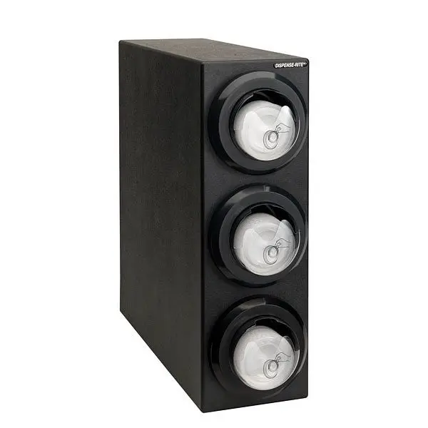 Dispense Rite Countertop Lid Dispensing Cabinet (3) SLR-LID-2 - Black Polystyrene, LID2-S1-3BT