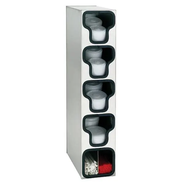 Dispense Rite Four section countertop vertical lid & straw preparer - Water-Based Stainless Tool Steel, TLO-4SS