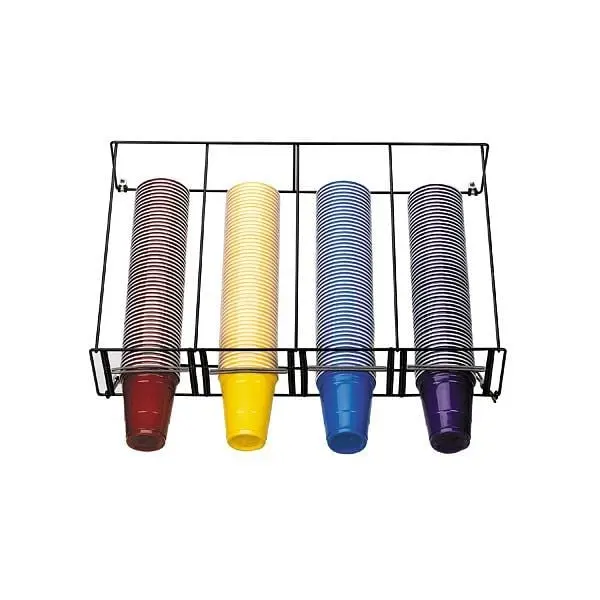Dispense Rite Four section horizontal overhead wire rack cup dispenser - Carbon Black Wire Form, WR-CT-OVRHD