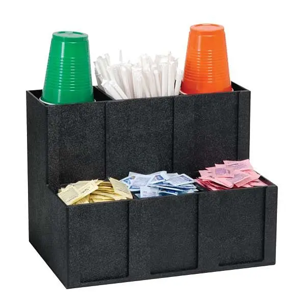 Dispense Rite Six section cup, lid, condiment and straw preparer - Matte Black Polystyrene, MCD-6BT