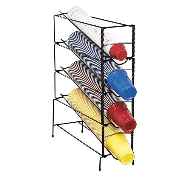 Dispense Smooth Rite Four section vertical wire rack cup dispenser - Black Wire Form, WR-CT-4 Dispense Rite