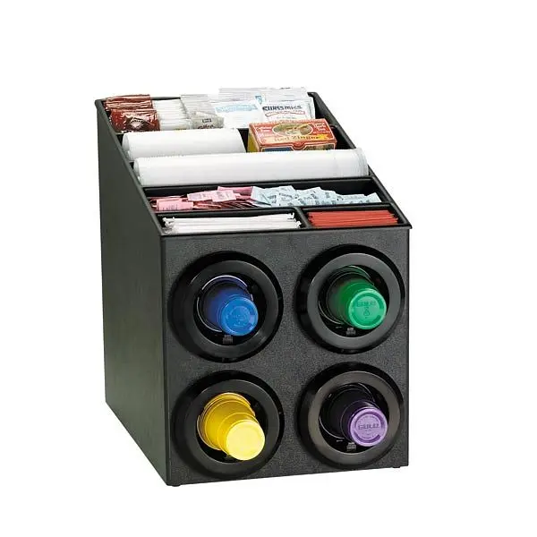 Dispense Strong Rite Countertop Cup Dispensing Cabinet (4) STL-2F and built- lid and straw preparer - Black Polystyrene, S...